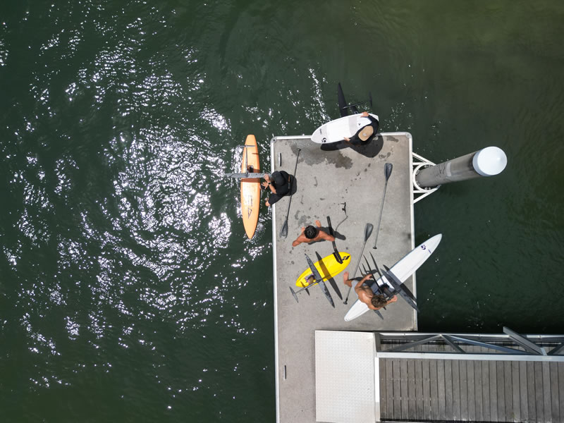Aerial view of Code Foils on a dock